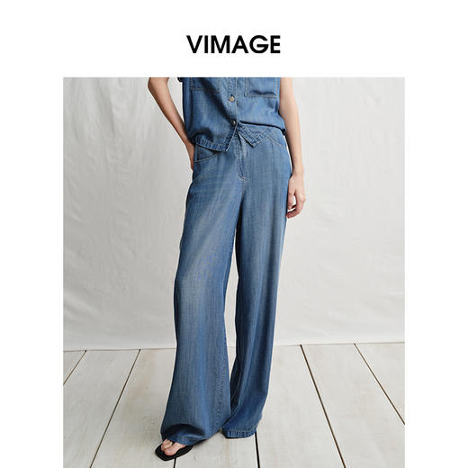 VIMAGE纬漫纪复古水洗高腰显瘦直筒阔腿牛仔裤2025夏季新款V2305910 商品图3