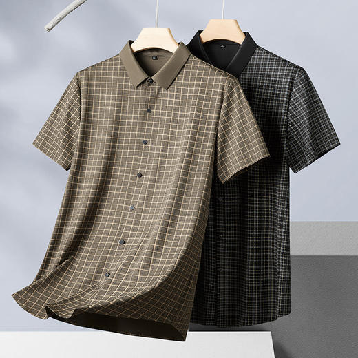 【冰丝】【DPF】大依优型大码短袖衬衫加肥大码格子半袖衬衣男士冰丝凉感夏装中年胖子上衣休闲商务 商品图3