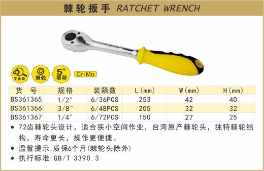 波斯 棘轮扳手1/4  72齿 BS361367 商品图0