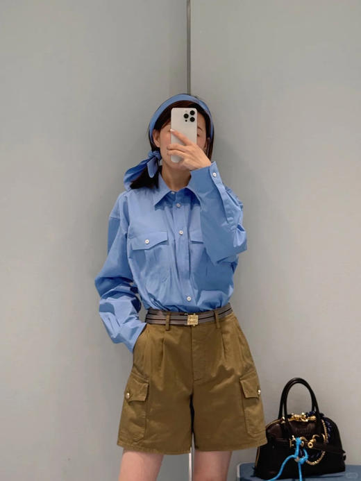 女士府绸质感全棉衬衫带围巾 解锁高阶时髦的穿搭密码 100% 优质全棉面料 独特筋骨感 久穿不变形 双口袋的立体设计 商品图6