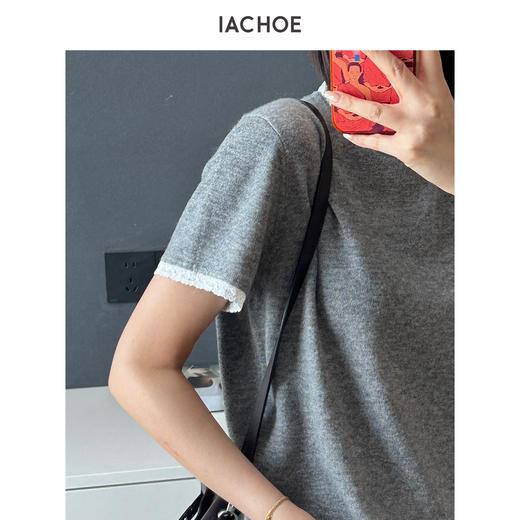 棉仓3621505007-IACHOE花边羊毛羊绒t恤 商品图2