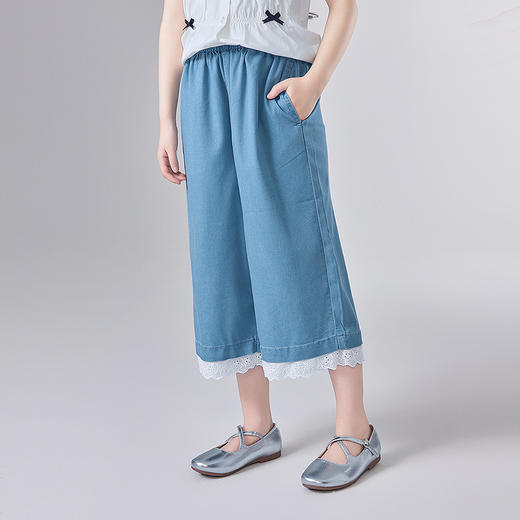 笛莎Deesha 童装女童裤子2025夏新款女童优雅花边牛仔阔腿裤 商品图1