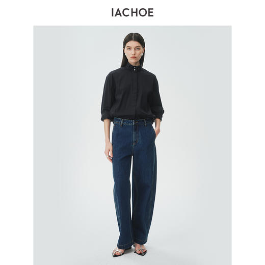 棉仓3621504009-IACHOE小翻领黑衬衫 商品图4