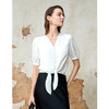 EITIE爱特爱夏季新款V领显瘦气质系带时尚通勤衬衫上衣8213913 商品缩略图3