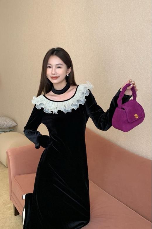 ELLA JADE 丝绒蕾丝拼接choke连衣裙 19704 商品图1