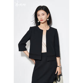 奢适黑醋酸短外套 低调哑光质感 米思阳2026春季新款气质通勤小个子开衫上衣女5661