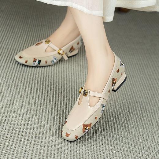 【预售5天】牛皮玛丽珍鞋女春季新款复古风T型带山茶花低跟单鞋YX&A1619 商品图4