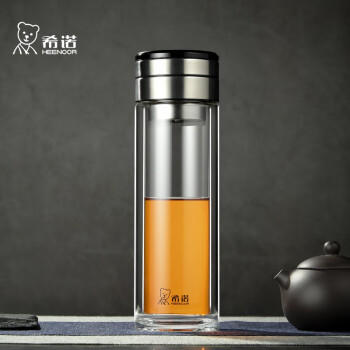 希诺双层玻璃杯男茶水分离杯高档泡茶杯子车载水杯XN-7095本色 320mL 商品图0