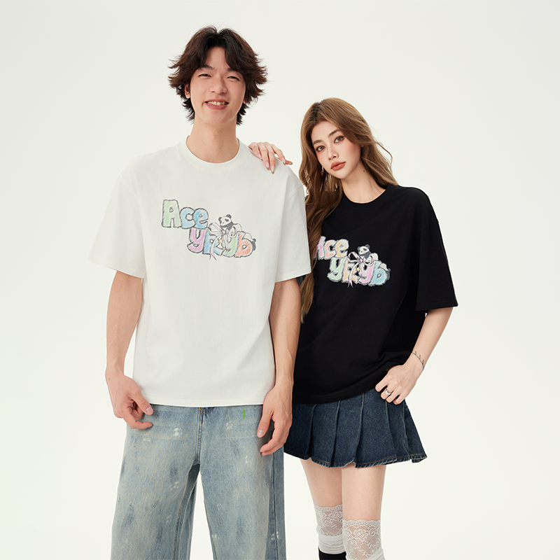 [两件减20]YKYB黄子韬实施透气耐穿撞色彩铅手绘熊猫蝴蝶创意童趣上衣Y52NDT006