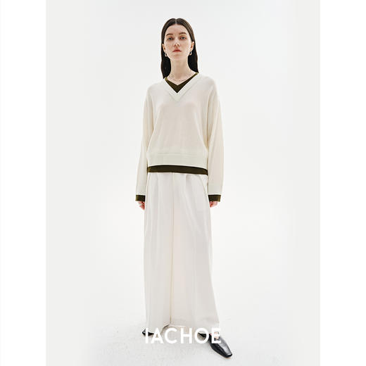 棉仓3621505004-IACHOE假两件V领毛衣 商品图4