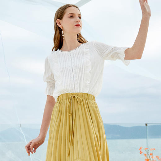 欧芮儿夏装2019新款女装很仙的上衣女洋气短袖木耳边雪纺衫小衫 商品图0