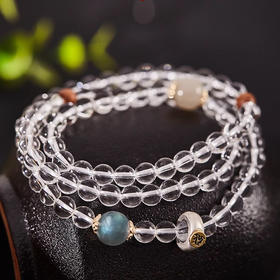 【经典】天然白水晶108颗叠戴生肖手链  本命年手串十二生肖和田玉珠珠串月光石老山檀木 一物一证