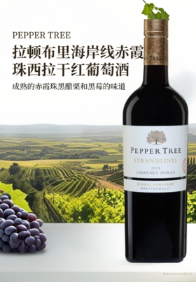 完税  澳大利亚酒  胡椒树单一园系列拉顿布里海岸线赤霞珠西拉干红葡萄酒2019
