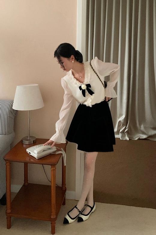 ELLA JADE 花边领米色领结饰半透明衬衣 19778 商品图3