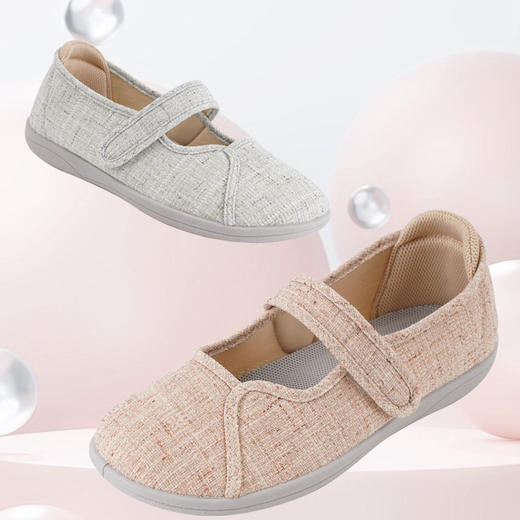 巴玛适春秋亚麻软底妈妈鞋搭扣透气加肥宽松鞋防滑轻便宽耐磨舒适Q1 商品图4