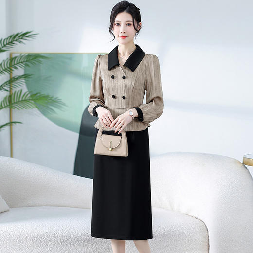 时尚假两件连衣裙，韩版修身拼接中长款裙子QYM-KEDH2782 商品图1