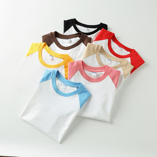 奥伊米男童女童夏款拼色圆领纯棉T恤撞色插肩袖短袖上衣基础款T恤 商品图4