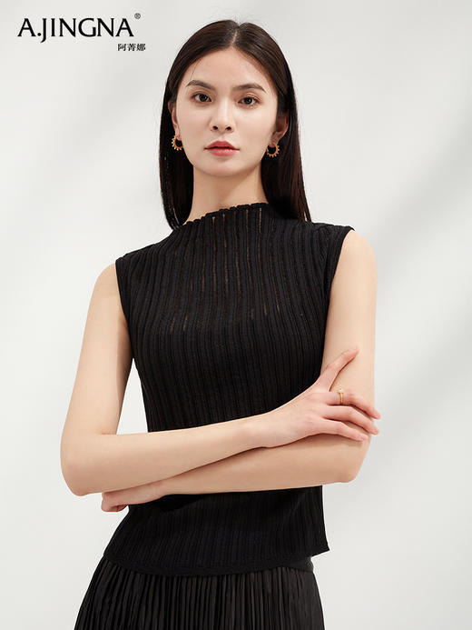 【修身廓形】阿菁娜醋酸棉坑条镂空肌理针织背心F30C301018 商品图1