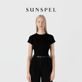 SUNSPEL女士经典款Supima匹马棉罗纹针织修身圆领T恤