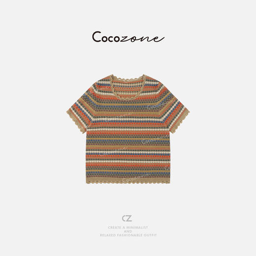 COCO ZONE 刘一一 25春季新款彩条纹设计感圆领针织衫CD1A0449 商品图0