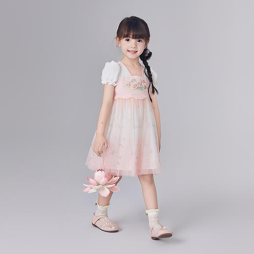 笛莎Deesha 童装女童连衣裙2025夏新款女童国风粉粉萌萌郁金香优雅连衣裙 商品图2