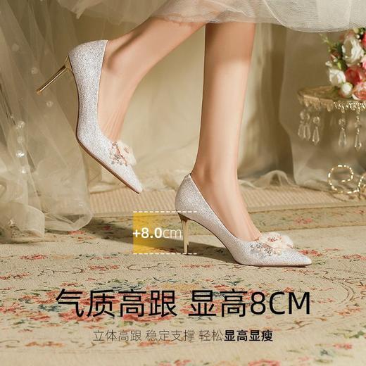 ZHR则则香槟色结婚婚鞋2025新款水晶鞋结婚新娘花朵新中式高跟鞋 商品图2