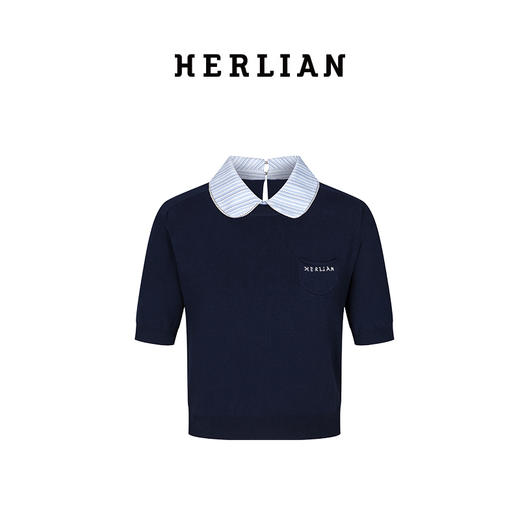 HERLIAN 2025年春季女士彼得潘领撞色拼接上衣 商品图2