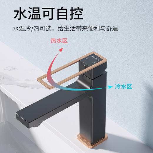 帝王洁具水龙头卫生间台上盆黑色冷热水全铜双孔家用MD11025 商品图3