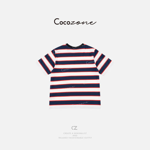 COCO ZONE 刘一一 2025新款精致条纹宽松圆领短袖T恤CD2A0555 商品图1