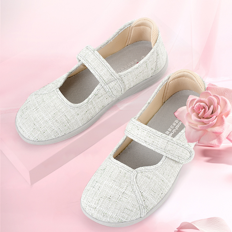 巴玛适春秋亚麻软底妈妈鞋搭扣透气加肥宽松鞋防滑轻便宽耐磨舒适Q1