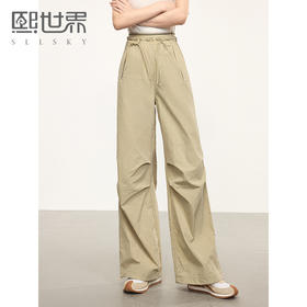 【专属特价】熙世界户外运动风阔腿工装裤女2025春秋新款美式宽松束脚直筒长裤