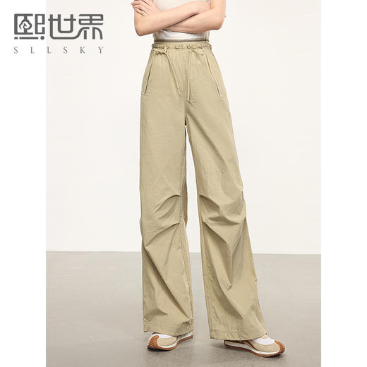 【专属特价】熙世界户外运动风阔腿工装裤女2025春秋新款美式宽松束脚直筒长裤 商品图0