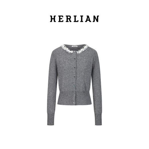 HERLIAN 2025年春季手工立体花女士蕾丝拼接针织开衫 商品图4