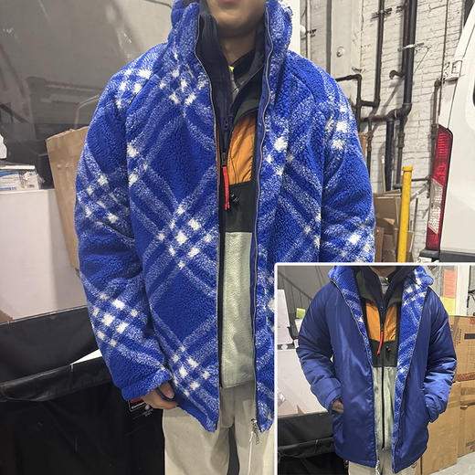 BUR*E**Y/巴*莉 男士绵羊毛混纺双面可穿全拉链立领格纹抓绒夹克 商品图0