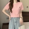 【79元/2件】设计感凉感棉短袖T恤 夏季女2025新款韩版爱心刺绣百搭纯色圆领上衣 商品缩略图2