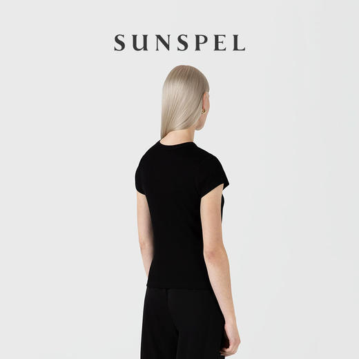 SUNSPEL女士经典款Supima匹马棉罗纹针织修身圆领T恤 商品图1