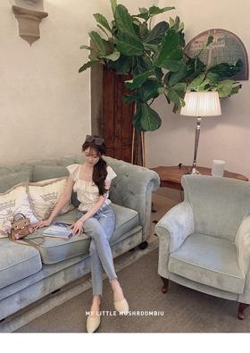 M码 金蘑菇菇 漫画腿牛仔裤 / 毛须边复古蓝百搭九分牛仔裤