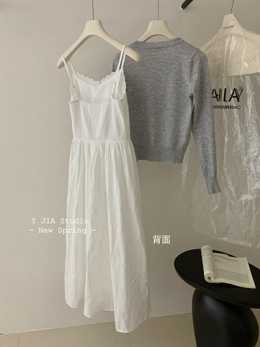 【GZ】无忧购白月光气质淑女吊带连衣裙+爱心蝴蝶结针织开衫套装3303-5（截单后7天发货) 商品图6