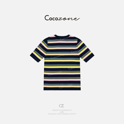 COCO ZONE 刘一一2025新款内搭上衣圆领条纹拼色短袖ACD2A0640 商品图1