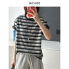 棉仓3621501005-IACHOE翻袖条纹短袖 商品缩略图0