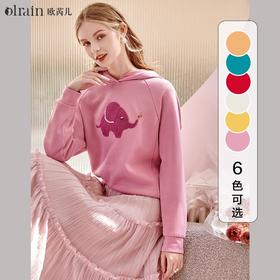 欧芮儿粉色卫衣女潮连帽2021新款春季刺绣宽松长袖小个子显瘦上衣