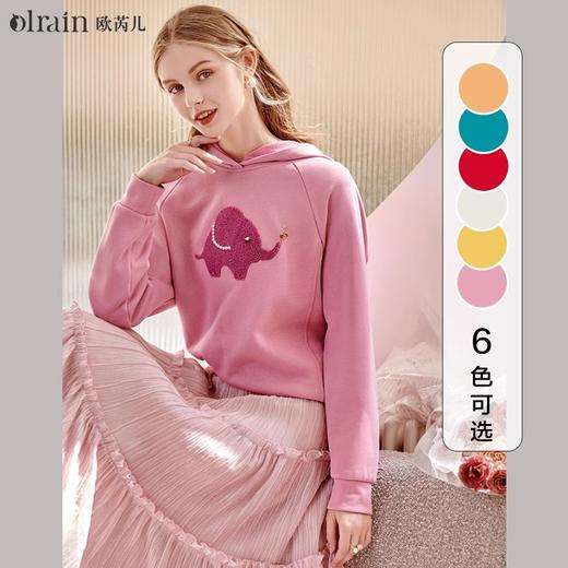 欧芮儿粉色卫衣女潮连帽2021新款春季刺绣宽松长袖小个子显瘦上衣 商品图0