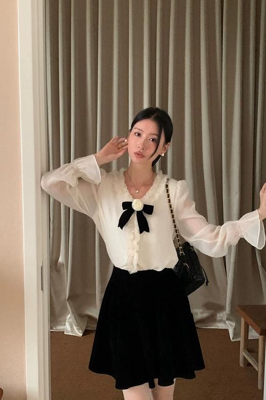 ELLA JADE 花边领米色领结饰半透明衬衣 19778 商品图2