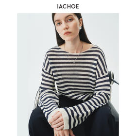 棉仓3621501014-IACHOE蓝白条纹长袖T恤