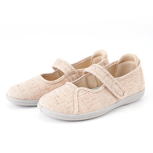 巴玛适春秋亚麻软底妈妈鞋搭扣透气加肥宽松鞋防滑轻便宽耐磨舒适Q1 商品图5