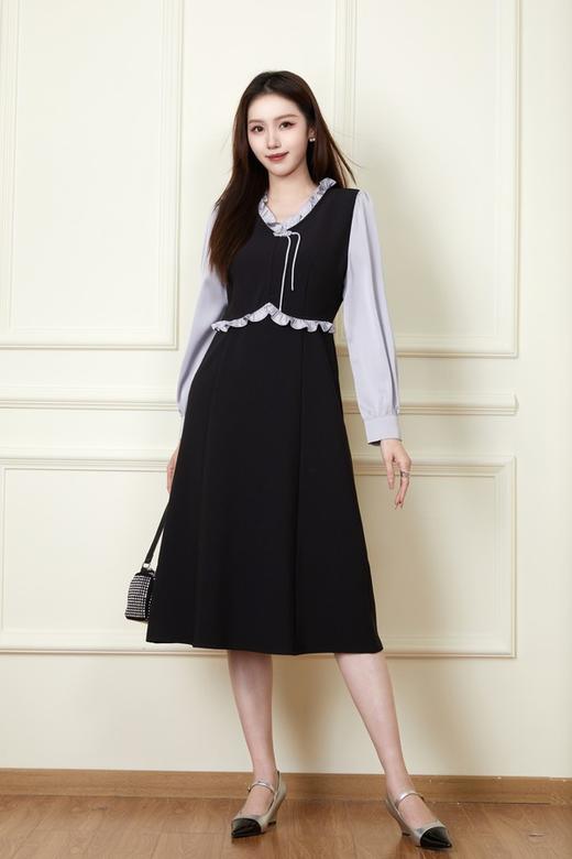 Le Malene 木耳边V领撞色盘扣连衣裙 19773 商品图3
