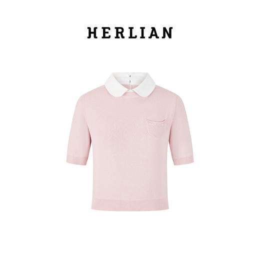 HERLIAN 2025年春季女士彼得潘领撞色拼接上衣 商品图3