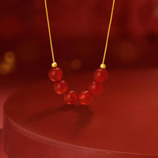 周六福朱砂痣18K金珠玛瑙链坠（赠送红玛瑙耳饰）ZH230605003★ 商品图4
