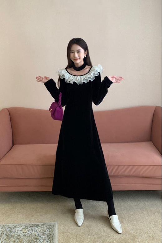 ELLA JADE 丝绒蕾丝拼接choke连衣裙 19704 商品图3