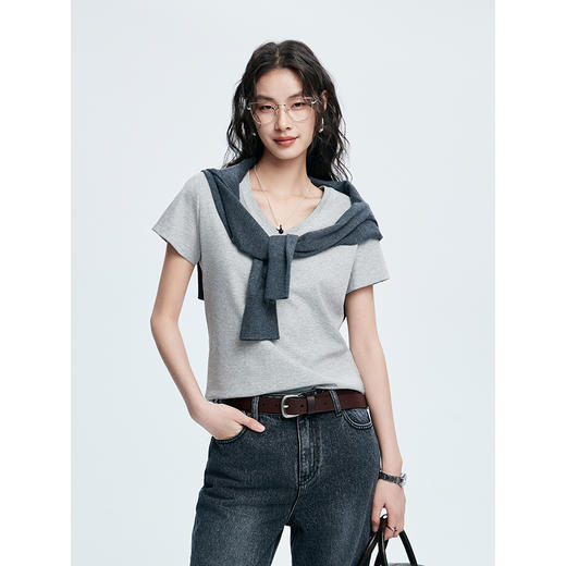 棉仓363601006-初棉丝柔棉简约V领正肩短袖T 商品图2